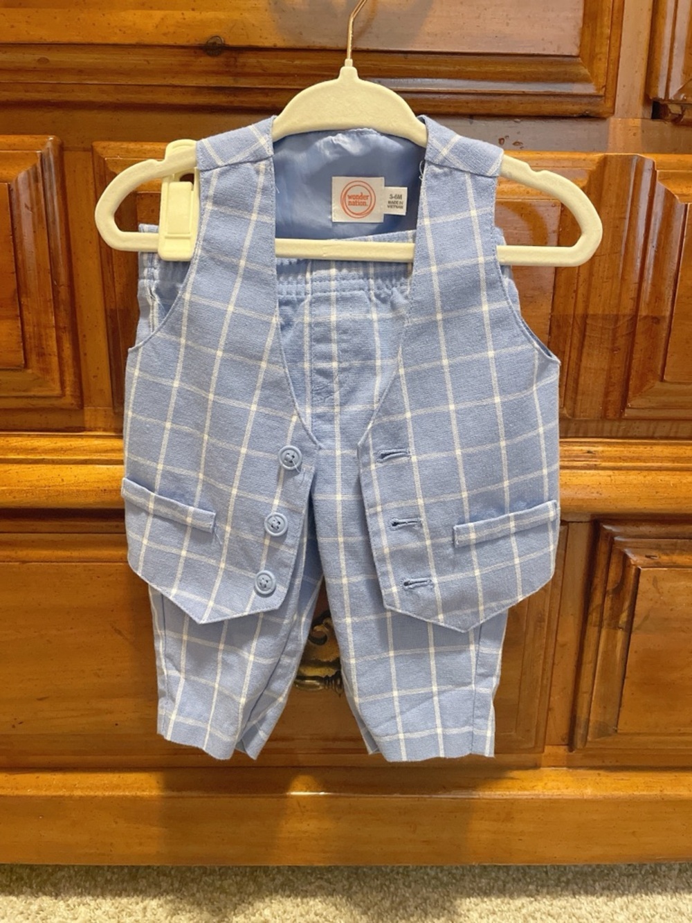 Wonder Nation Blue & White Checkered 2 Piece Suit 3-6 Months